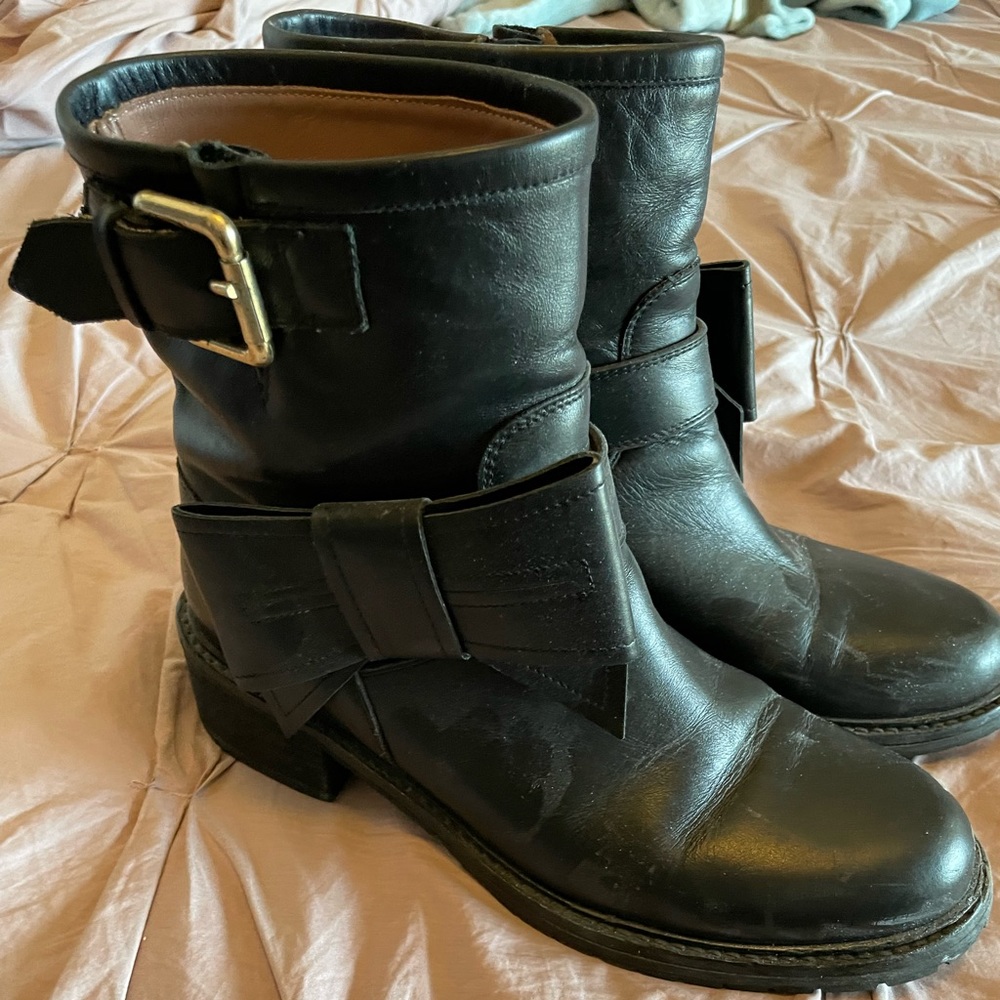 Gently used Red Valentino combat boots with bow accent
